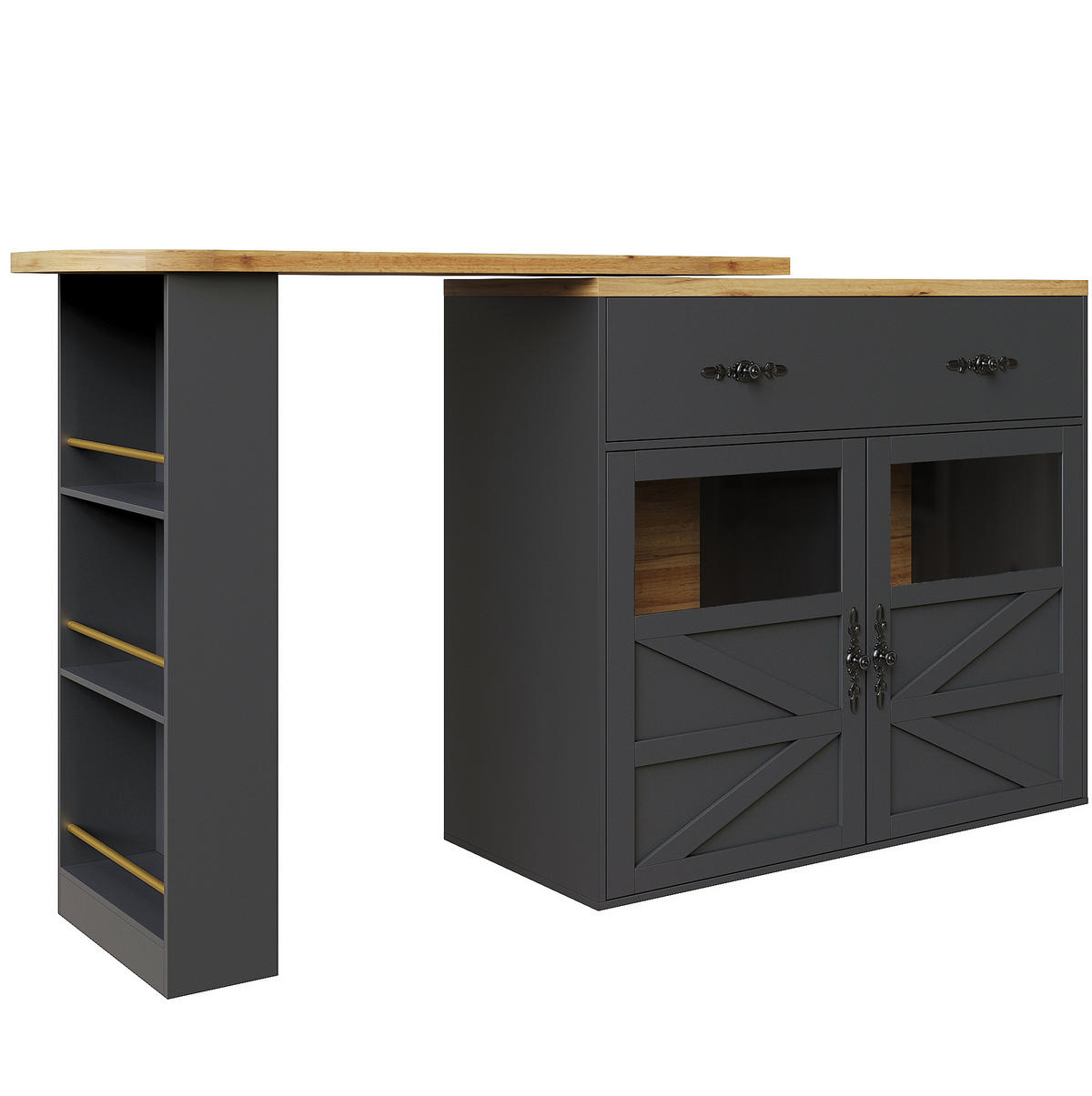 BARTISCH aus MDF, ausziehbar 138-204/39/104 cm mit 360° Drehfunktion & Stauraum, Schwarz - Schwarz, Holzwerkstoff (39/104/138cm) - Redom