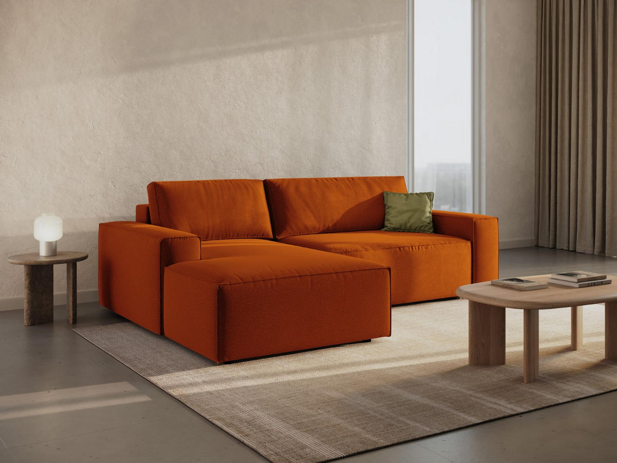 AUSKLAPPBARES-ECKSOFA links mit Container Jodie aus strukturiertem Stoff terrakotta 3 Sitzplätze - Terracotta, Textil (246/151cm) - Micadoni