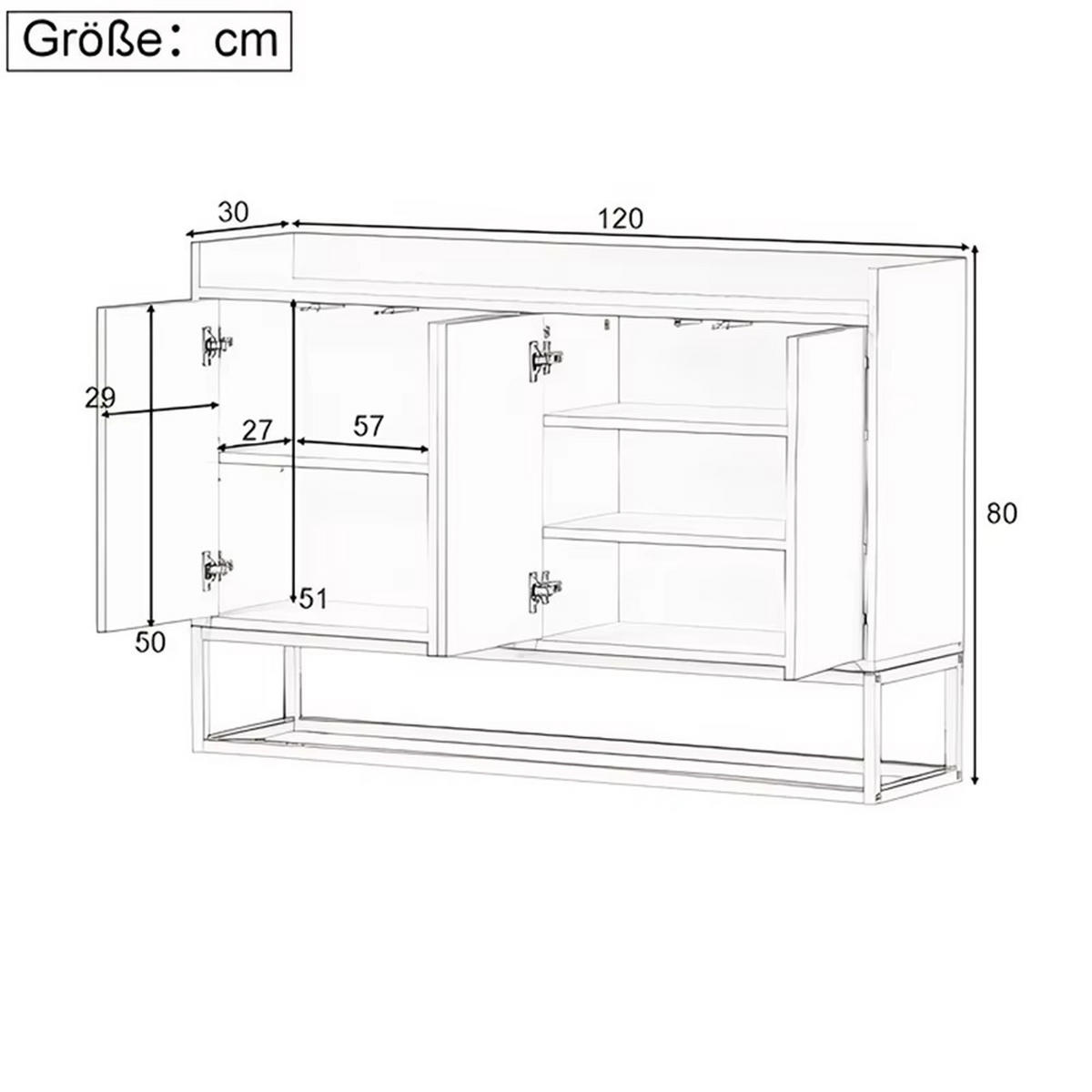 SIDEBOARD 120x80x30 cm Buffetschrank 4 Türen Schwarz - Schwarz, Holz (120/80/30cm) - Kaket