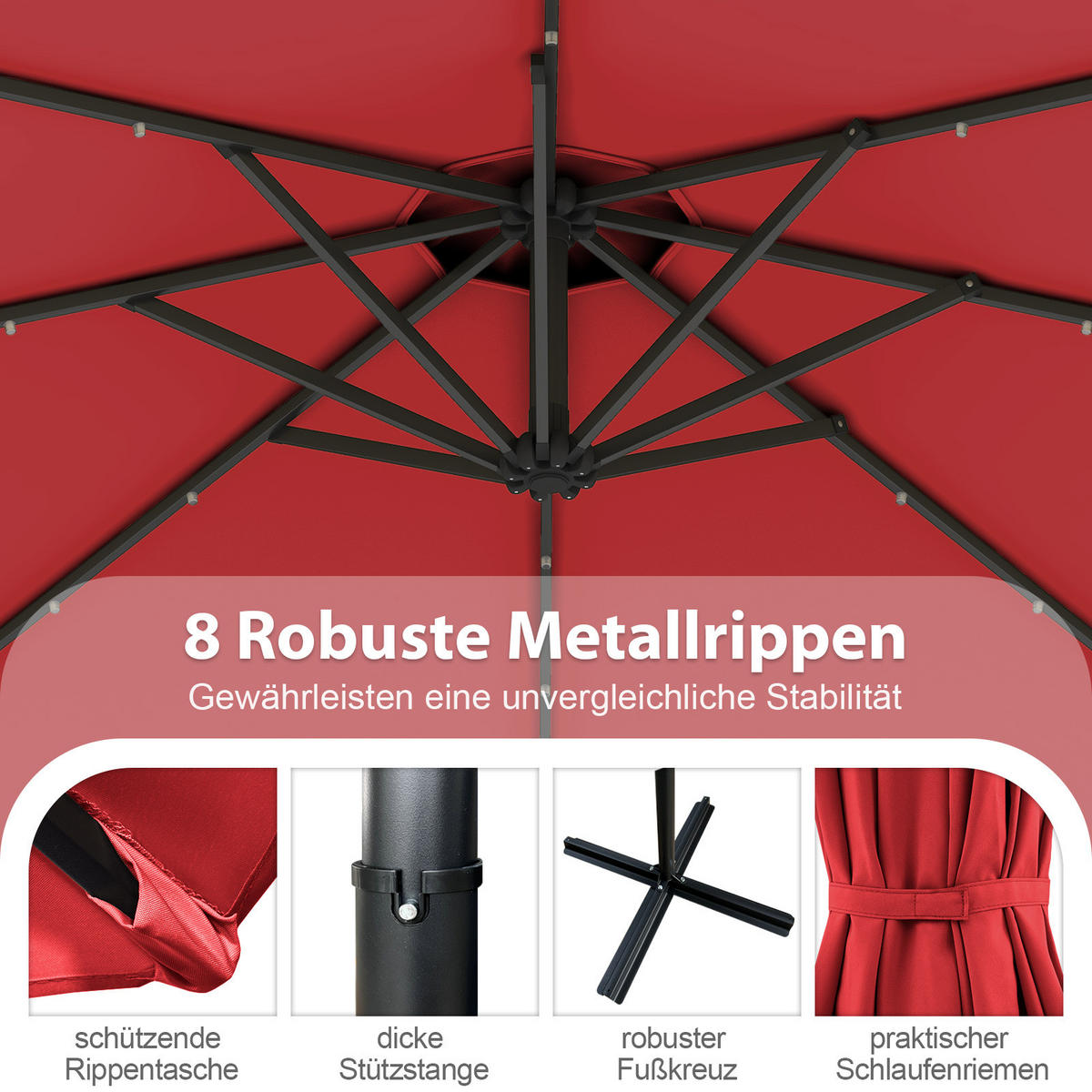 AMPELSCHIRM Rot - Weinrot, Kunststoff (300/300cm) - COSTWAY