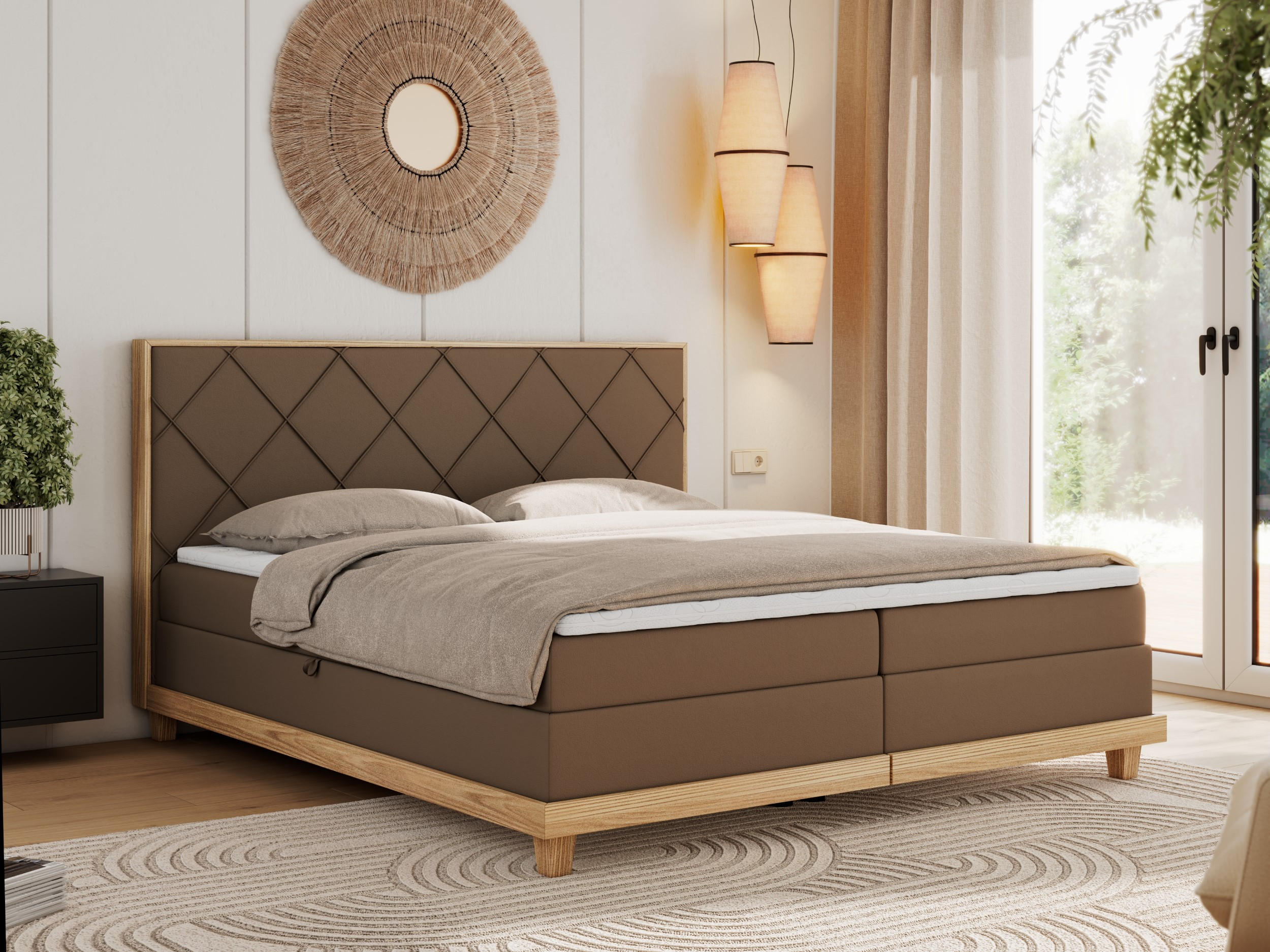 BOXBETT CAICOS 140/200 - Braun Kunstleder - H4 - Braun, Holz/Textil (140/200cm) - MKS