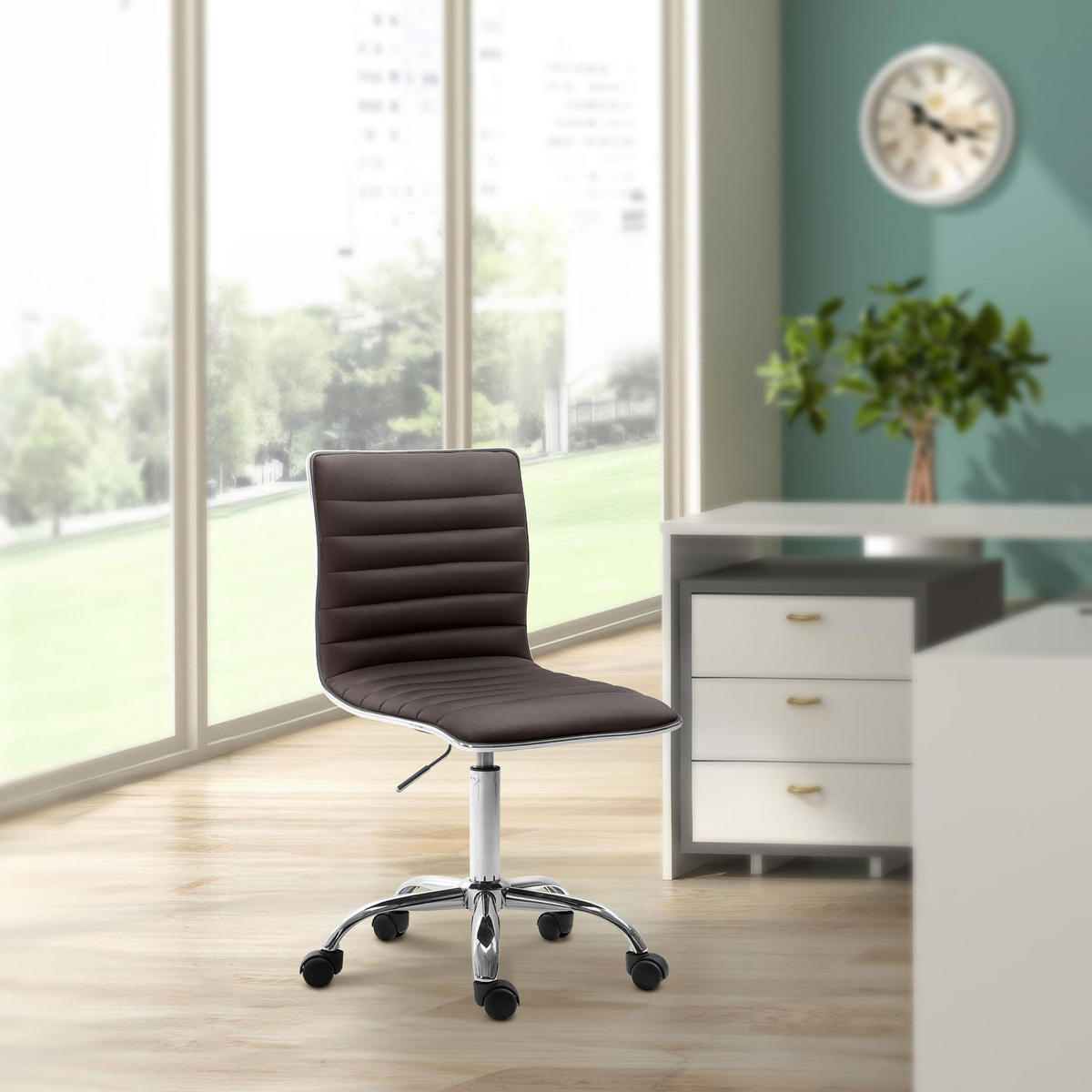 HOCKER Lederlook braun - Chromfarben/Braun, Textil/Metall (42/80/52cm) - CLP