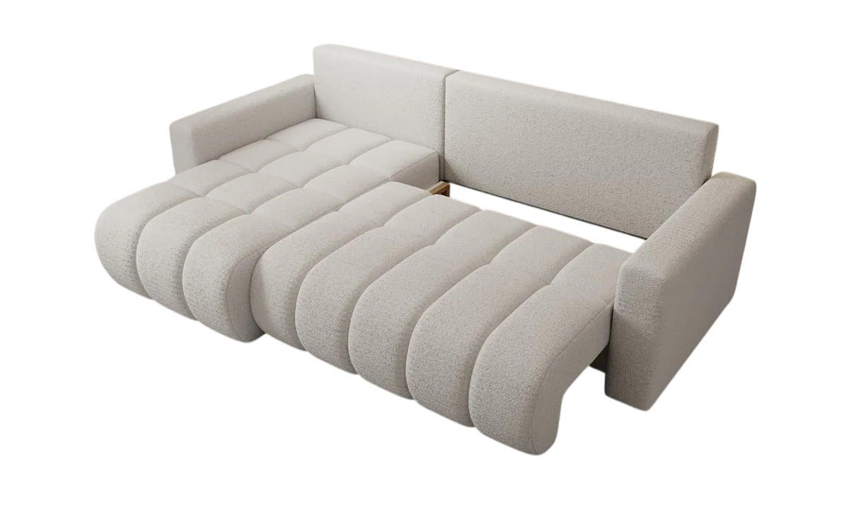ECKSOFA GERRO Schlaffunktion Bettkasten Universal Boucle Weiß - Weiß, Textil (237/142cm) - Luxkor24