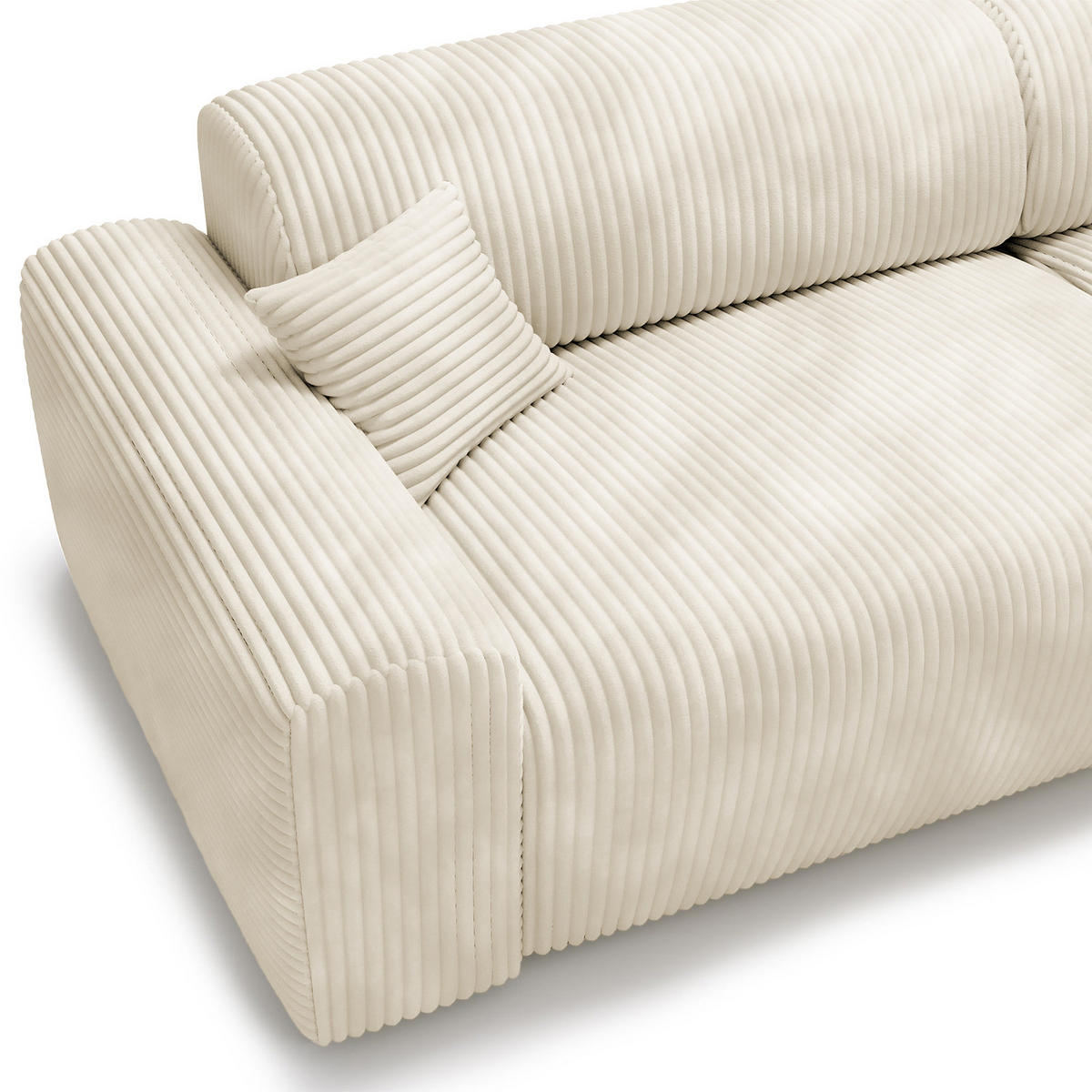 ECKSOFA mit Longchair - Cord - Creme/Schwarz, Kunststoff/Textil (284/178cm) - home24