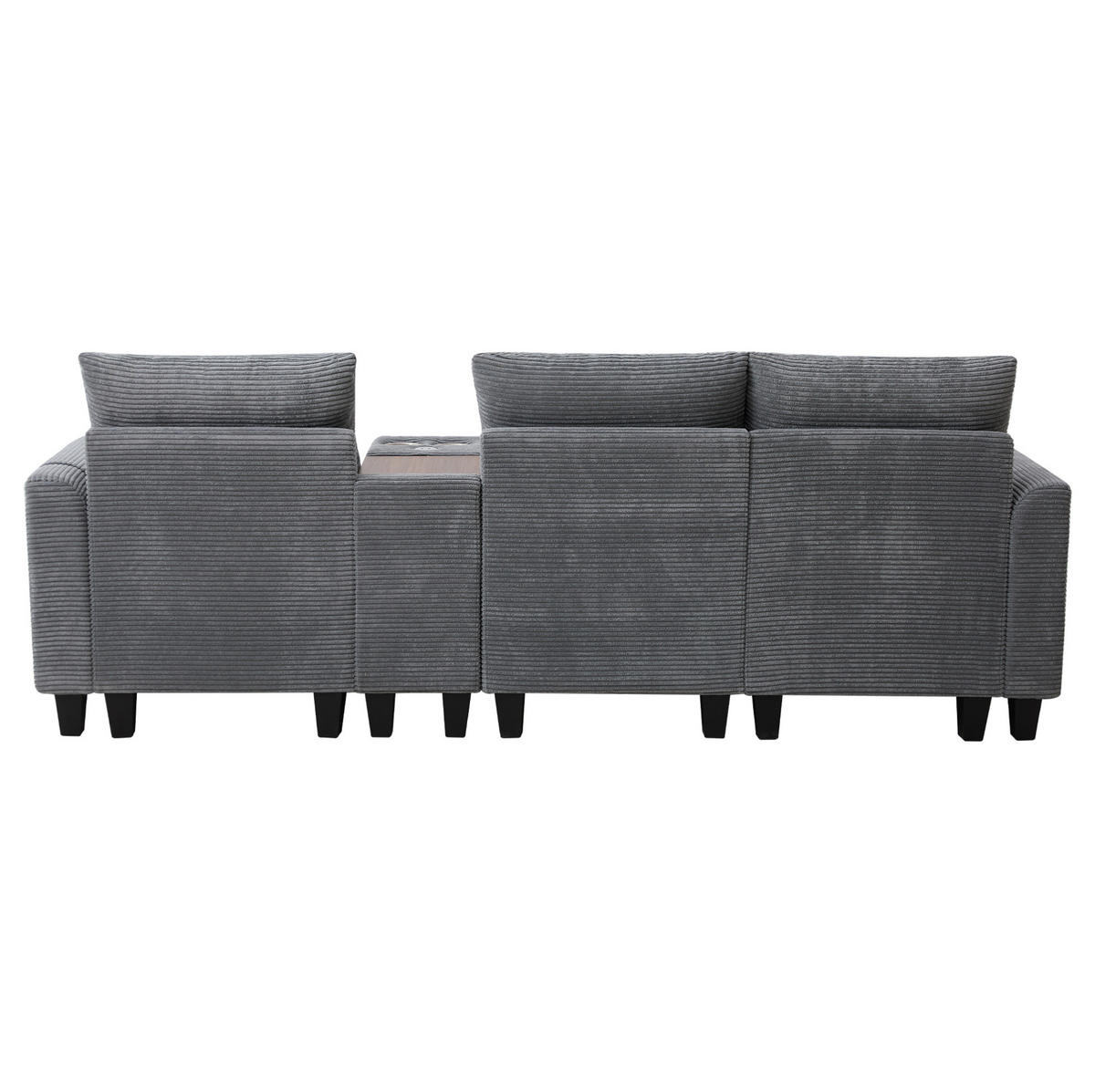 ECKSOFA Cord mit Konsole USB-Anschluss und Becherhalter 229/149,5/83 cm Grau - Grau, Kunststoff/Textil (83/149.5cm) - Redom