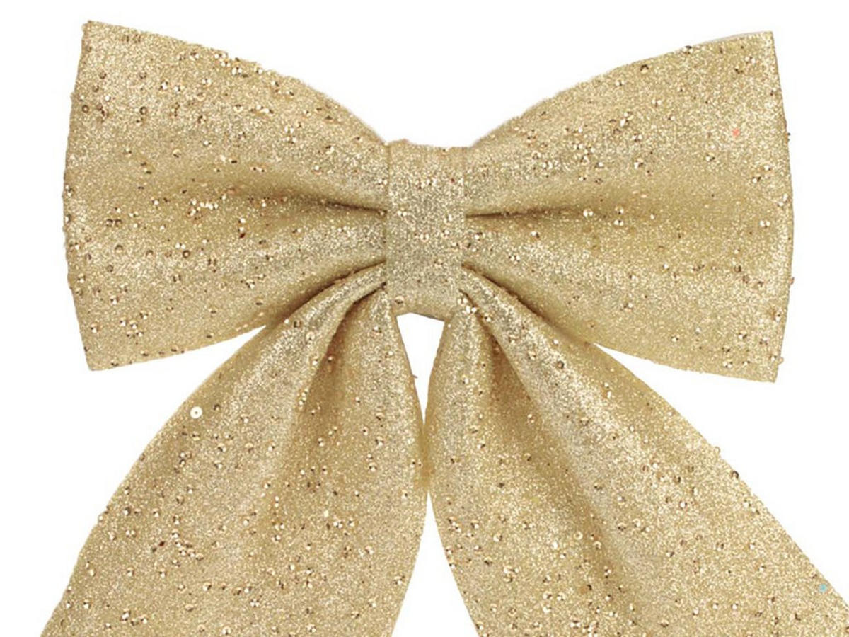 WEIHNACHTSSCHLEIFE mit Glitzer, Champagner, 23 × 29 cm, Stoff, für Weihnachtsbaum und Dekoration - Champagner, Kunststoff (23/29/1cm) - LAALU