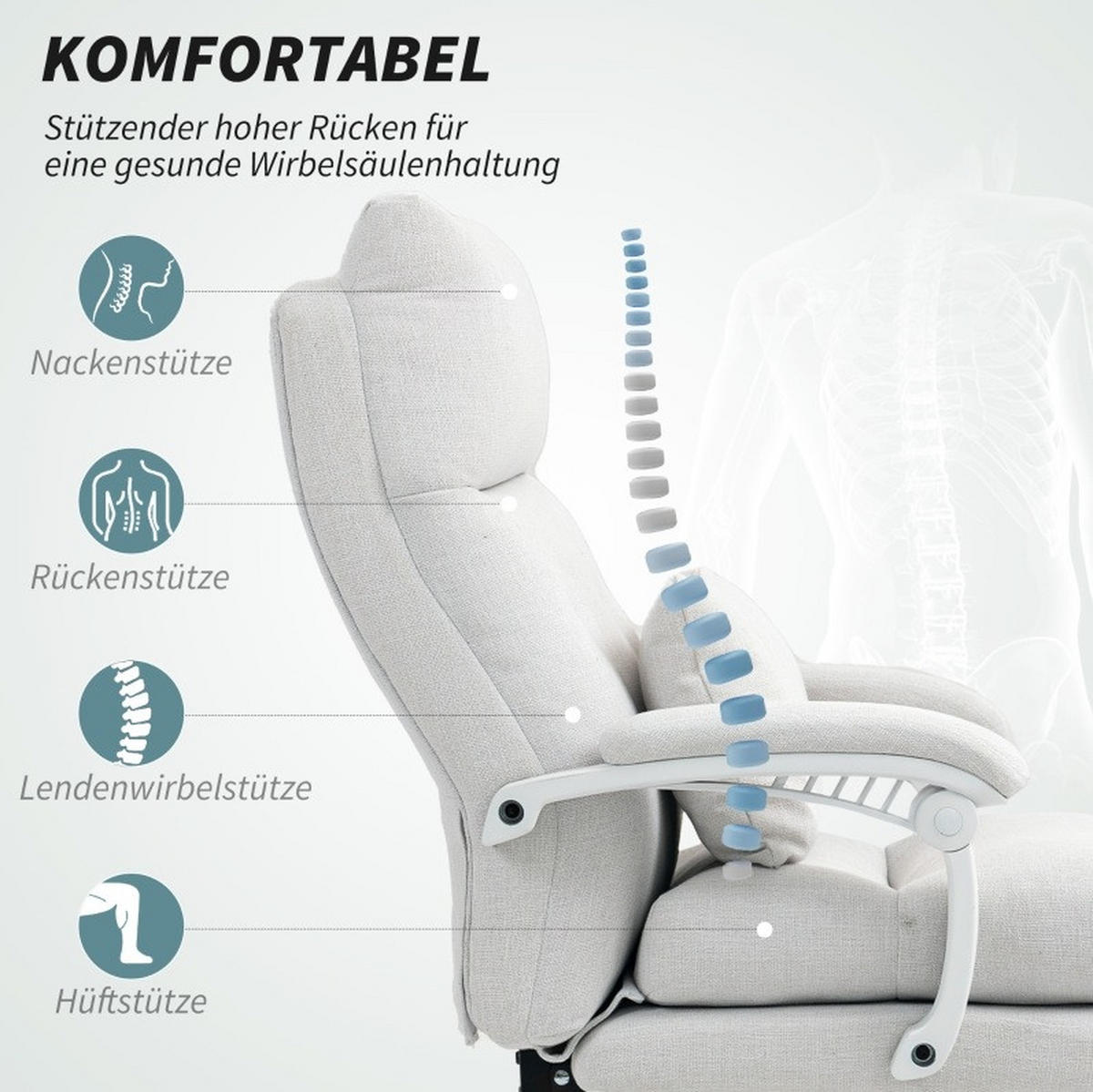 DREHSTUHL 68/70/114-122 cm cremeweiß aus Polyester mit Fußstütze - Creme, Kunststoff (68/122/70cm) - OKWISH