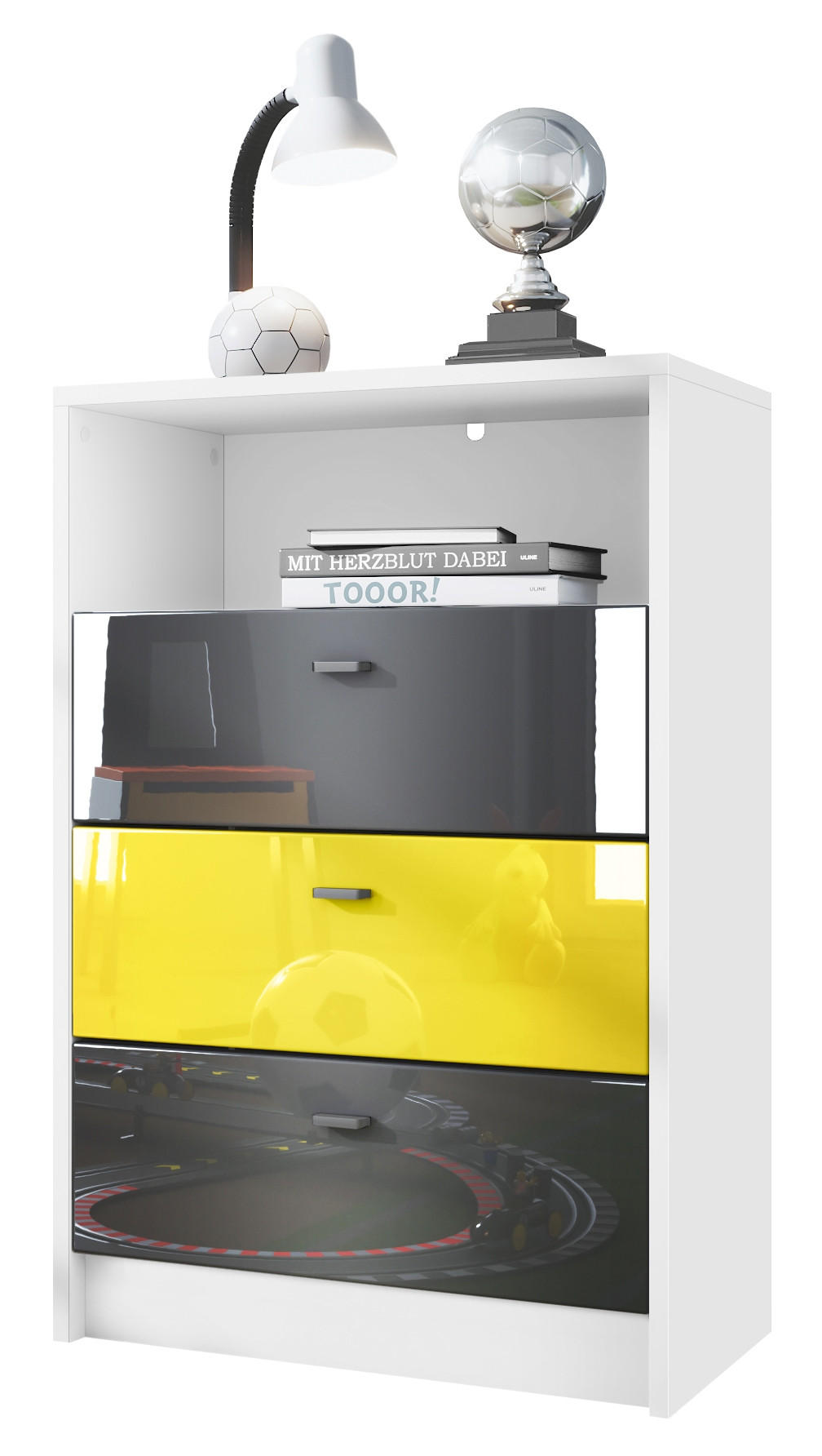 KOMMODE Pino Fronten Schwarz, Gelb & Schwarz - Gelb/Weiß, Holzwerkstoff (56/86/36cm) - Vladon