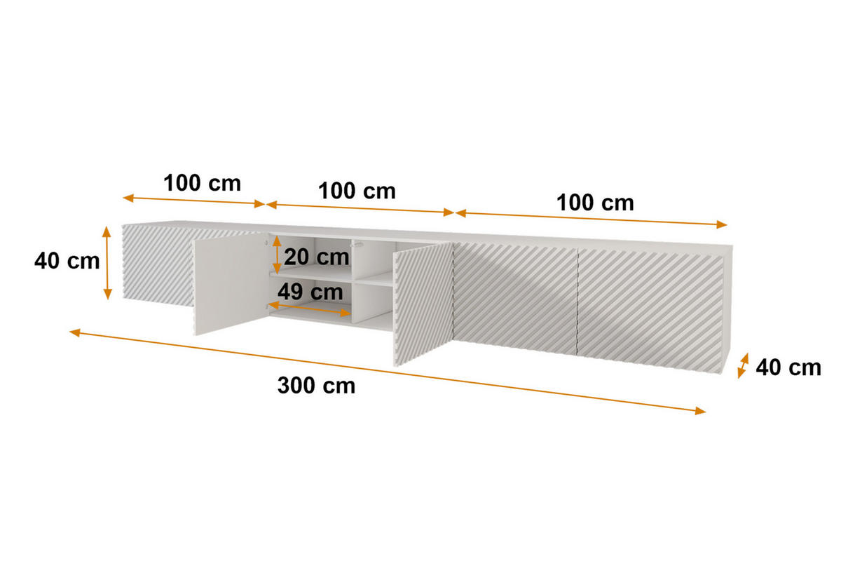 LOWBOARD ZENO-W 3x100x40x40 cm - Weiß - Schwarz, Holzwerkstoff (300/40/40cm) - ALTDECOR