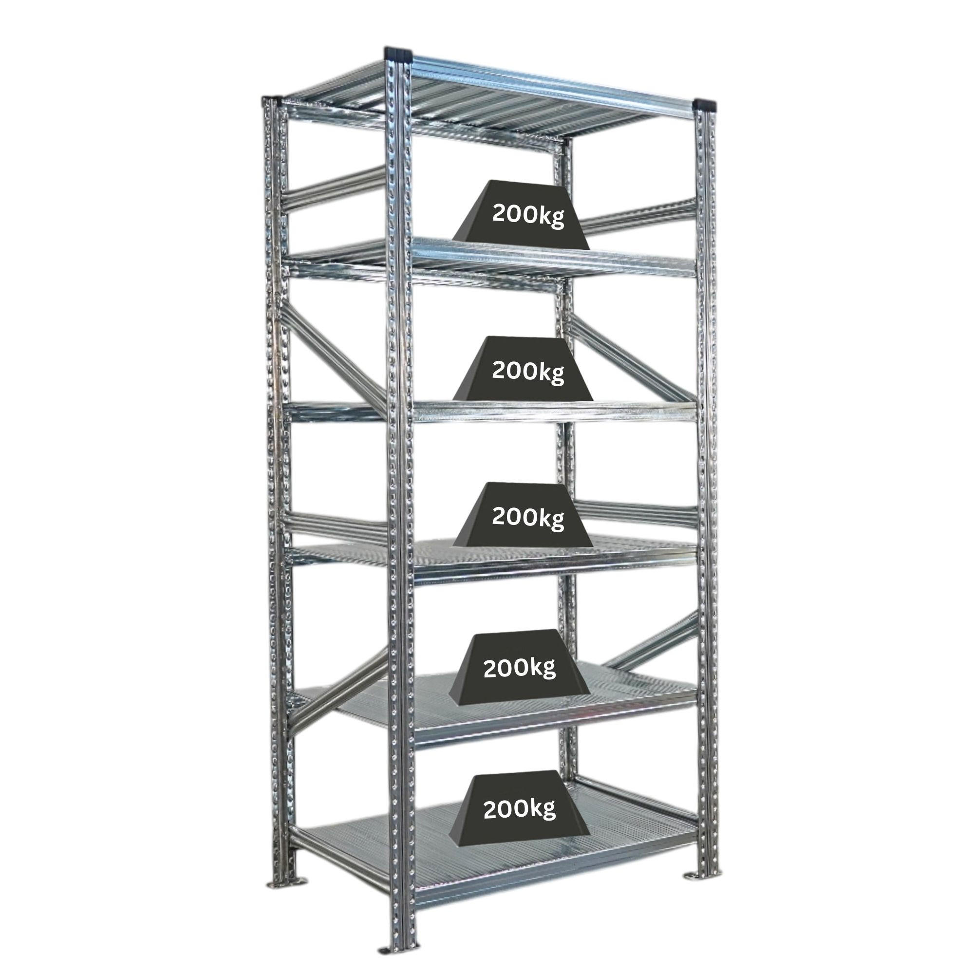 FACHBODENREGAL Proximo Stecksystem 210x90x60cm 6 Ebenen Beidseitig nutzbar Verzinkt - Silberfarben, Metall (90/210/60cm) - PROREGAL