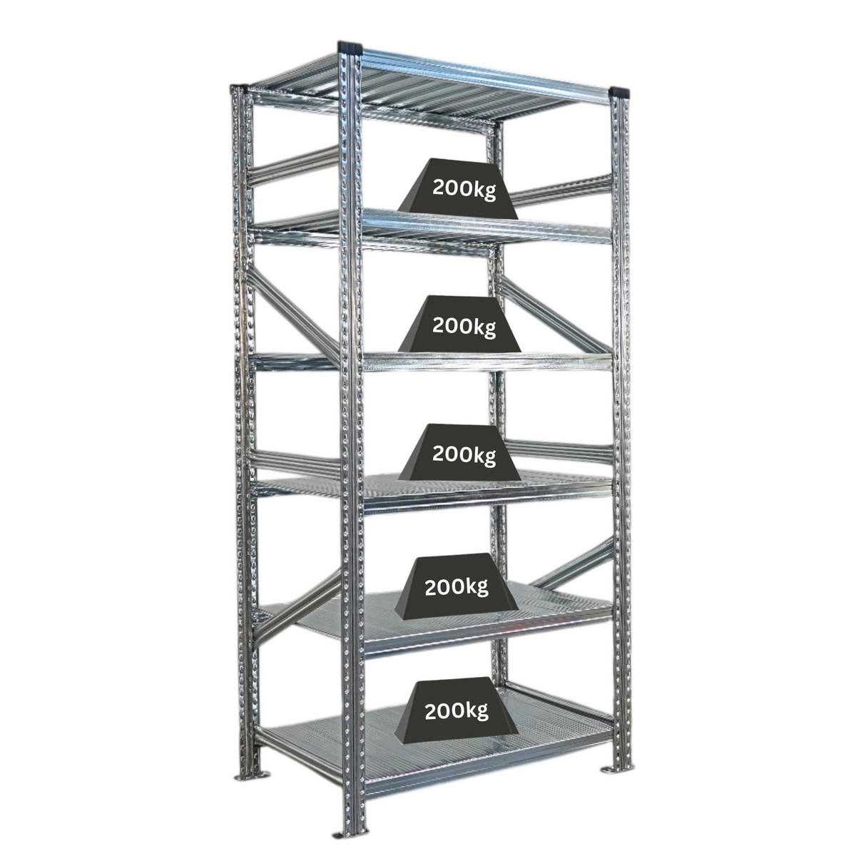 FACHBODENREGAL Proximo Stecksystem 210x90x60cm 6 Ebenen Beidseitig nutzbar Verzinkt - Silberfarben, Metall (90/210/60cm) - PROREGAL