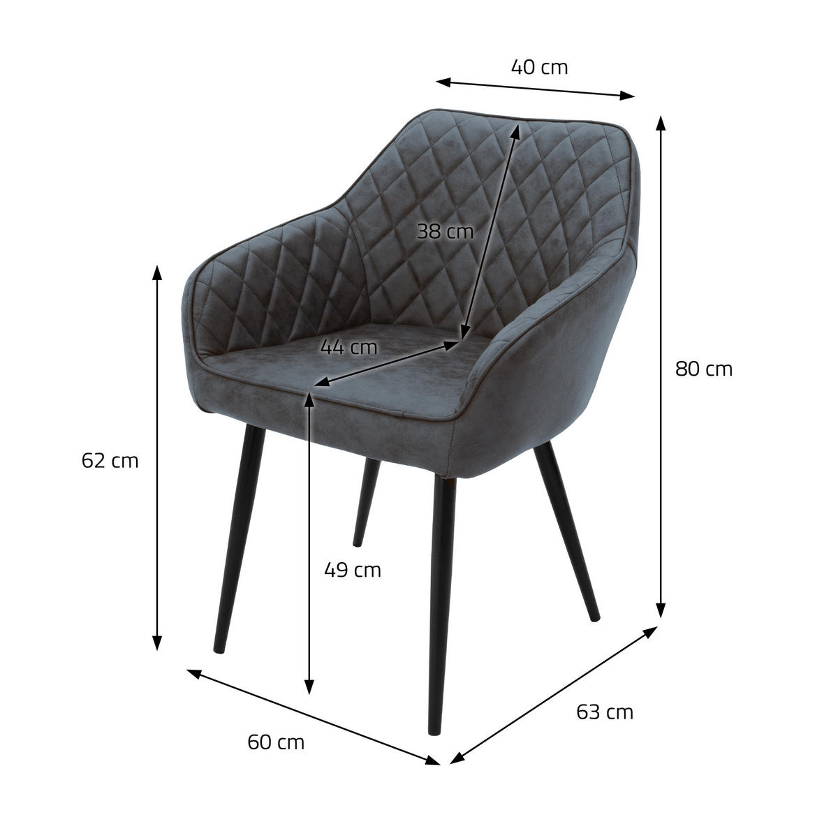 ESSZIMMERSTUHL Samt Anthrazit 2er Set - Anthrazit, Metall (63/80/60cm) - ML-DESIGN