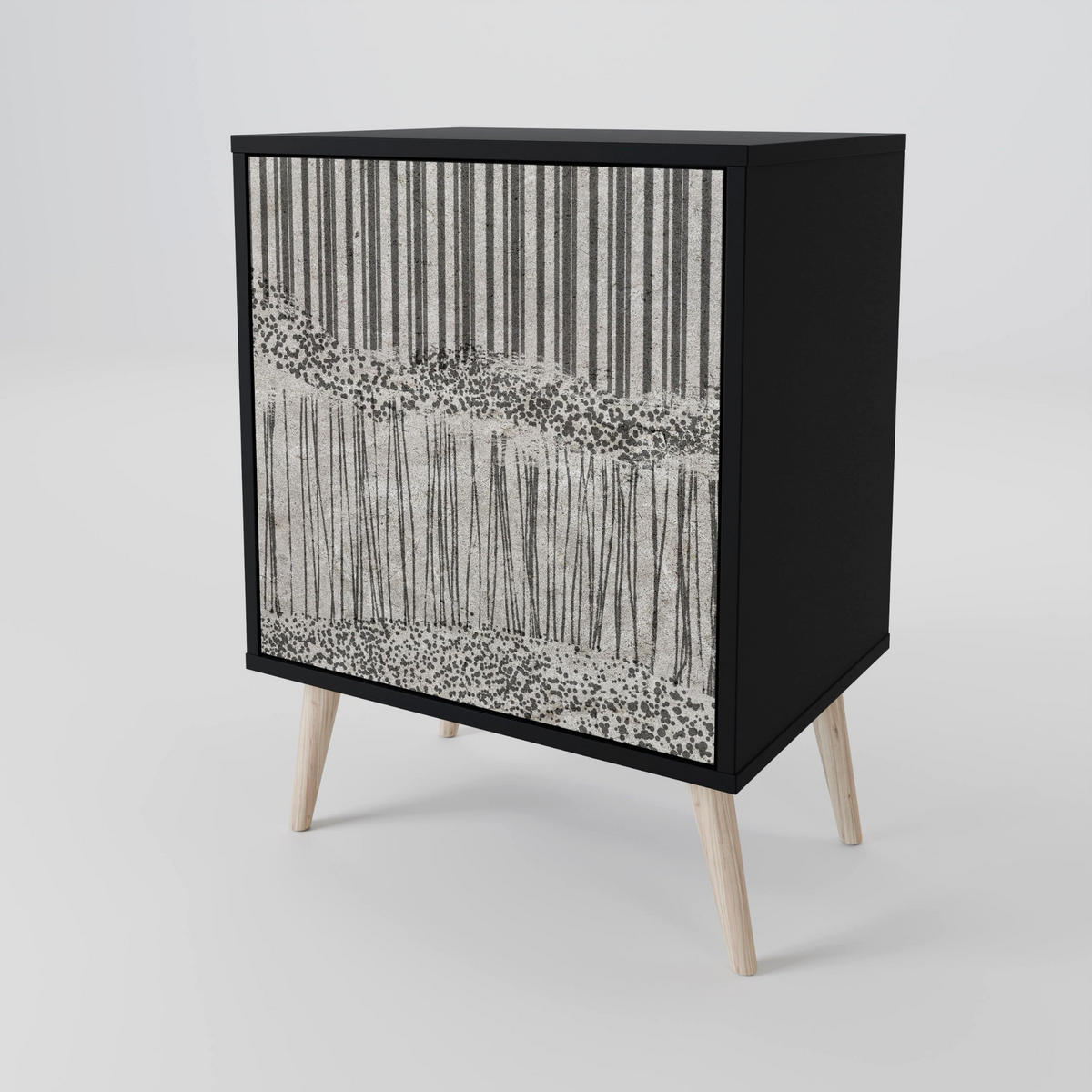 SIDEBOARD GRAIN LINES, Schwarz, 57,5x42x75,5 cm, Goldfarbene Metallfüße - Goldfarben/Multicolor, Holzwerkstoff/Metall (57.5/75.5/42cm) - SpaceRebels