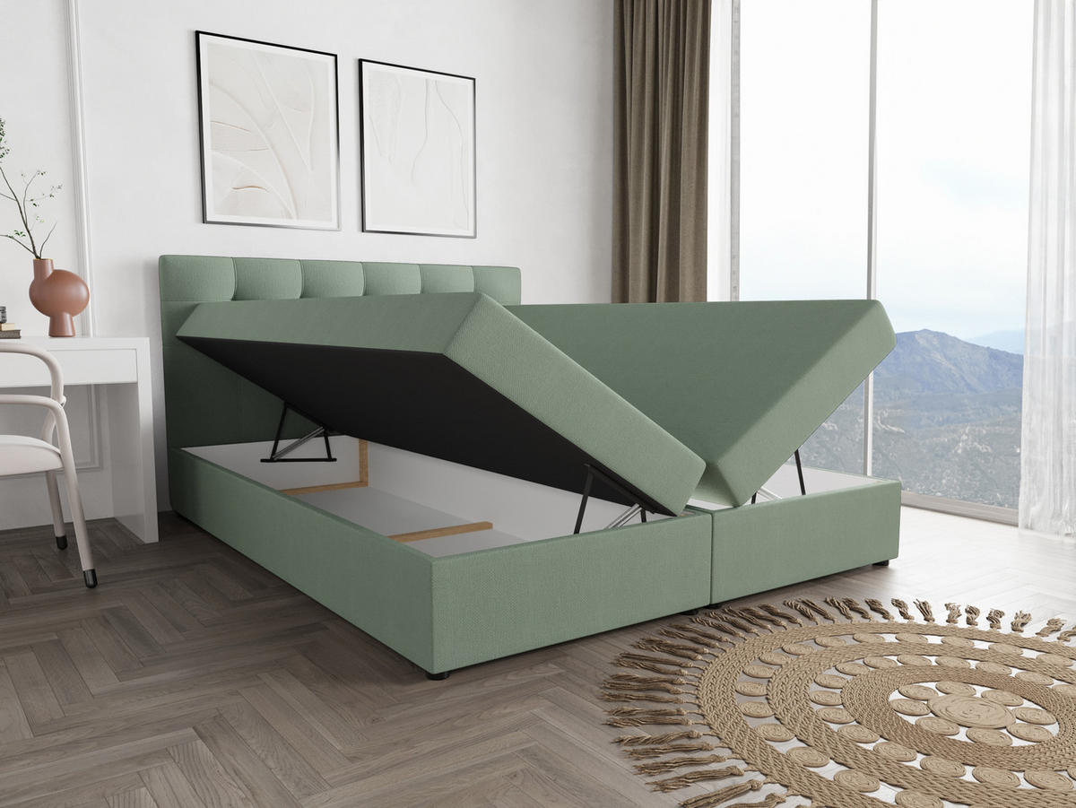 BOXBETT FADO 2 180x200, mit Matratze H3 und Topper, Cosmic 16 - Hellgrün, Holz/Kunststoff (180/200cm) - Bedante