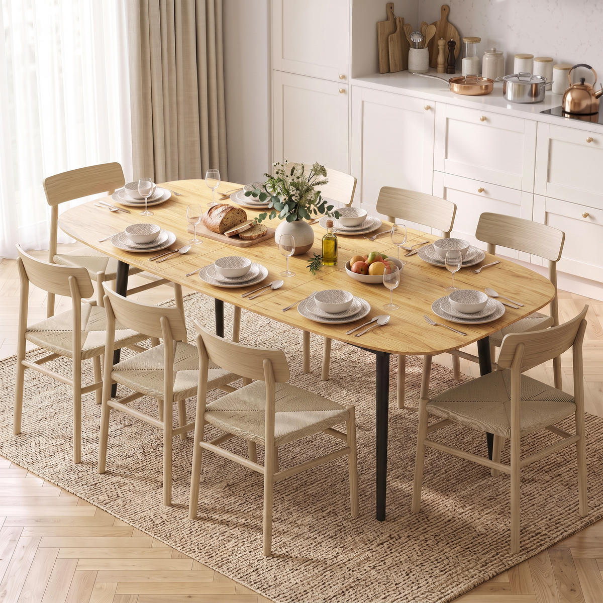 AUSZIEHBARER-ESSTISCH MDF Eiche - Eichefarben/Schwarz, Holzwerkstoff/Metall (200/80/76cm) - HOMCOM