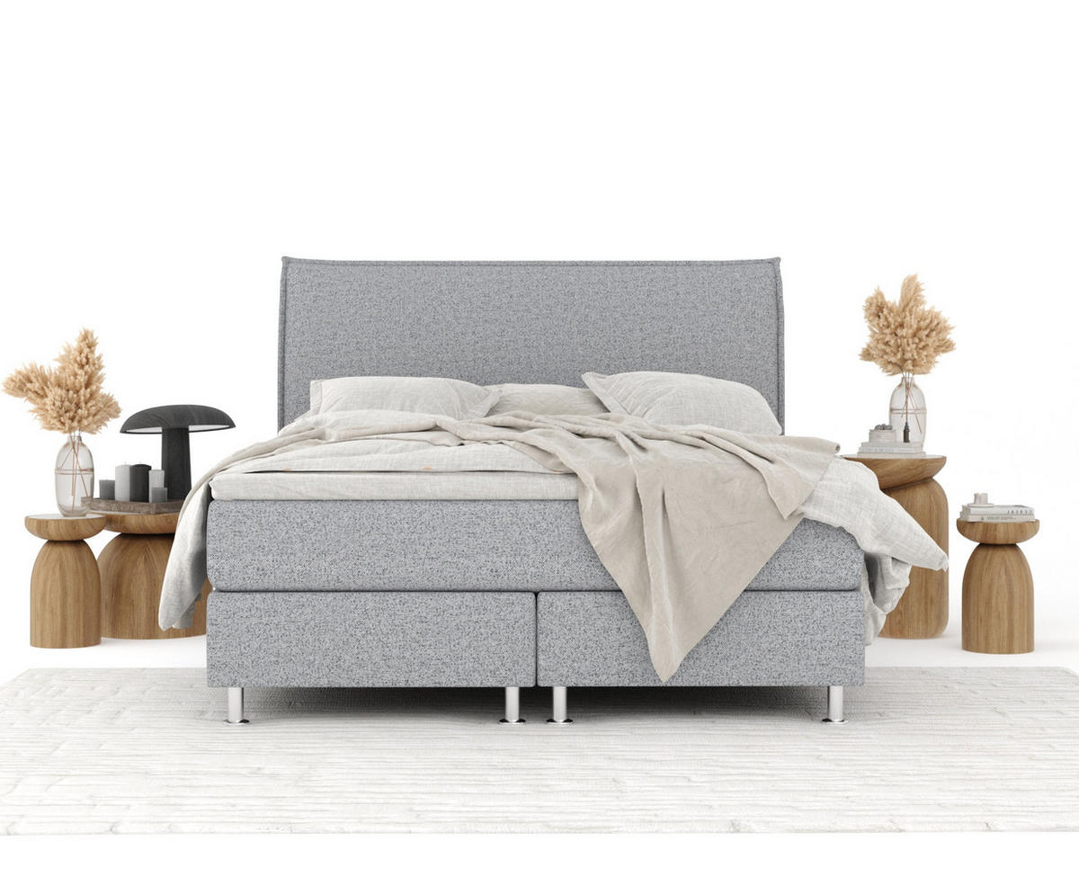 BOXSPRINGBETT Chermin Grau 140/200 cm mit Latex-Topper - Silberfarben/Grau, Holz/Holzwerkstoff (140/200cm) - Maison de Reve