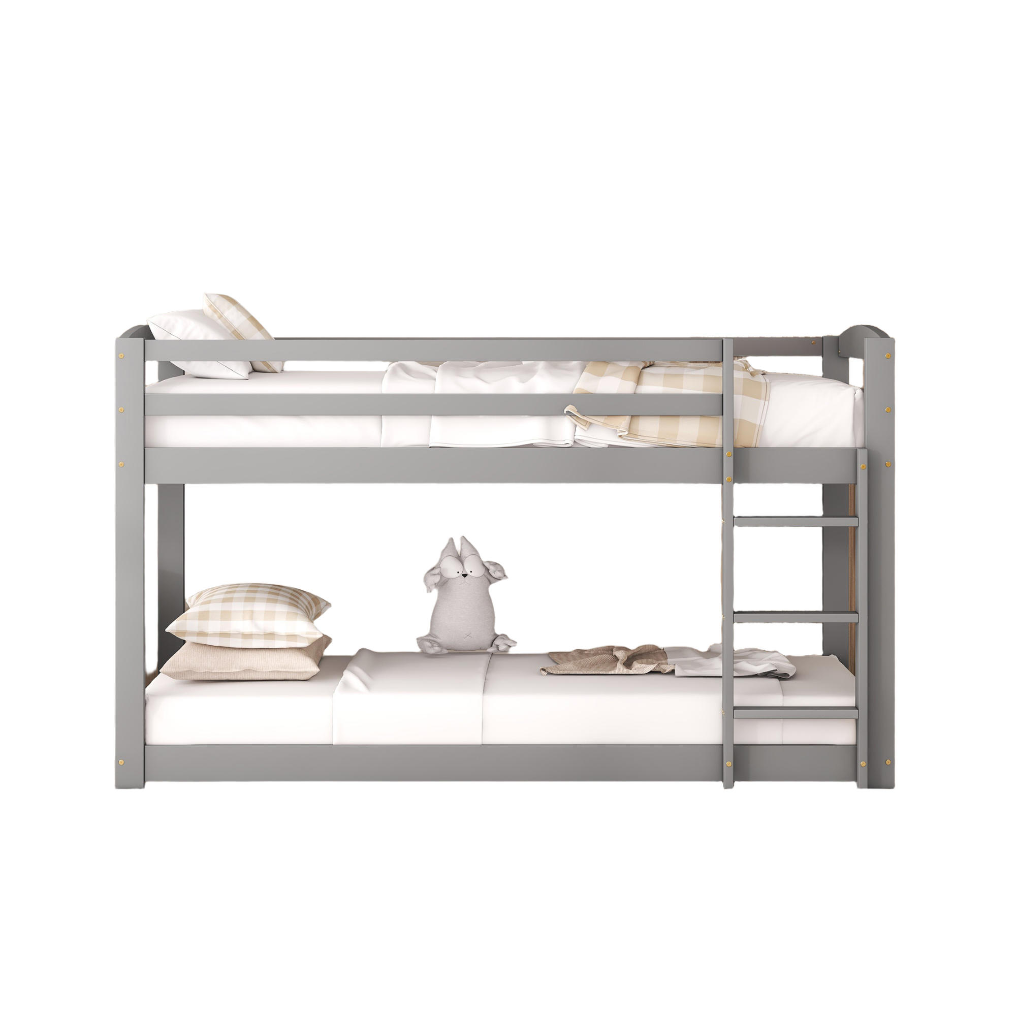 ETAGENBETT 90/200 cm Grau aus massiver Kiefer mit stabilem Geländer - Grau, Holz (90/200cm) - OKWISH