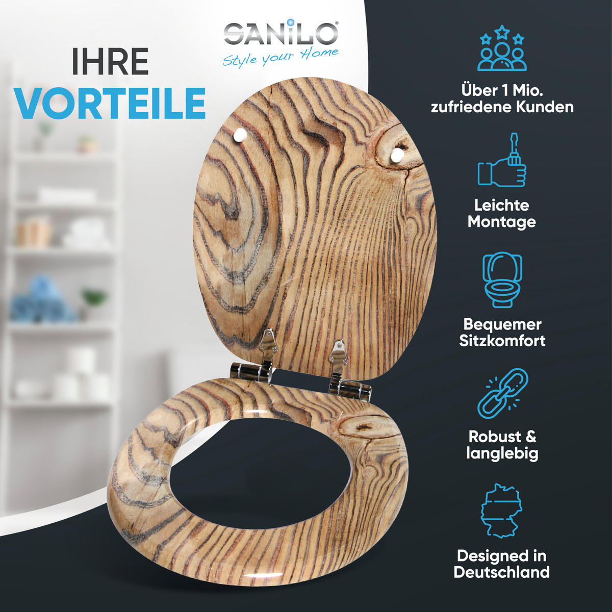 WC-SITZ mit Absenkautomatik Grain - Braun, Holzwerkstoff (38/6/47cm) - Sanilo