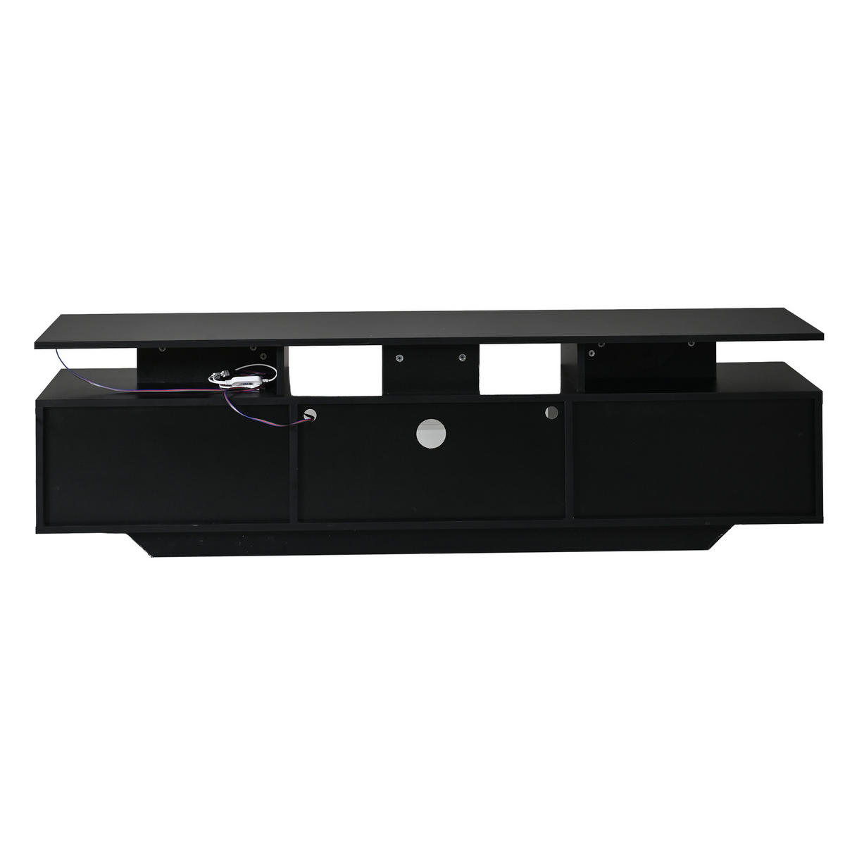 TV-SCHRANK schwarz aus MDF mit gehärtetem Glas und App-gesteuerter USB-LED 160 × 40 × 45 cm - Schwarz, Holzwerkstoff (160/45/40cm) - Luhomfu