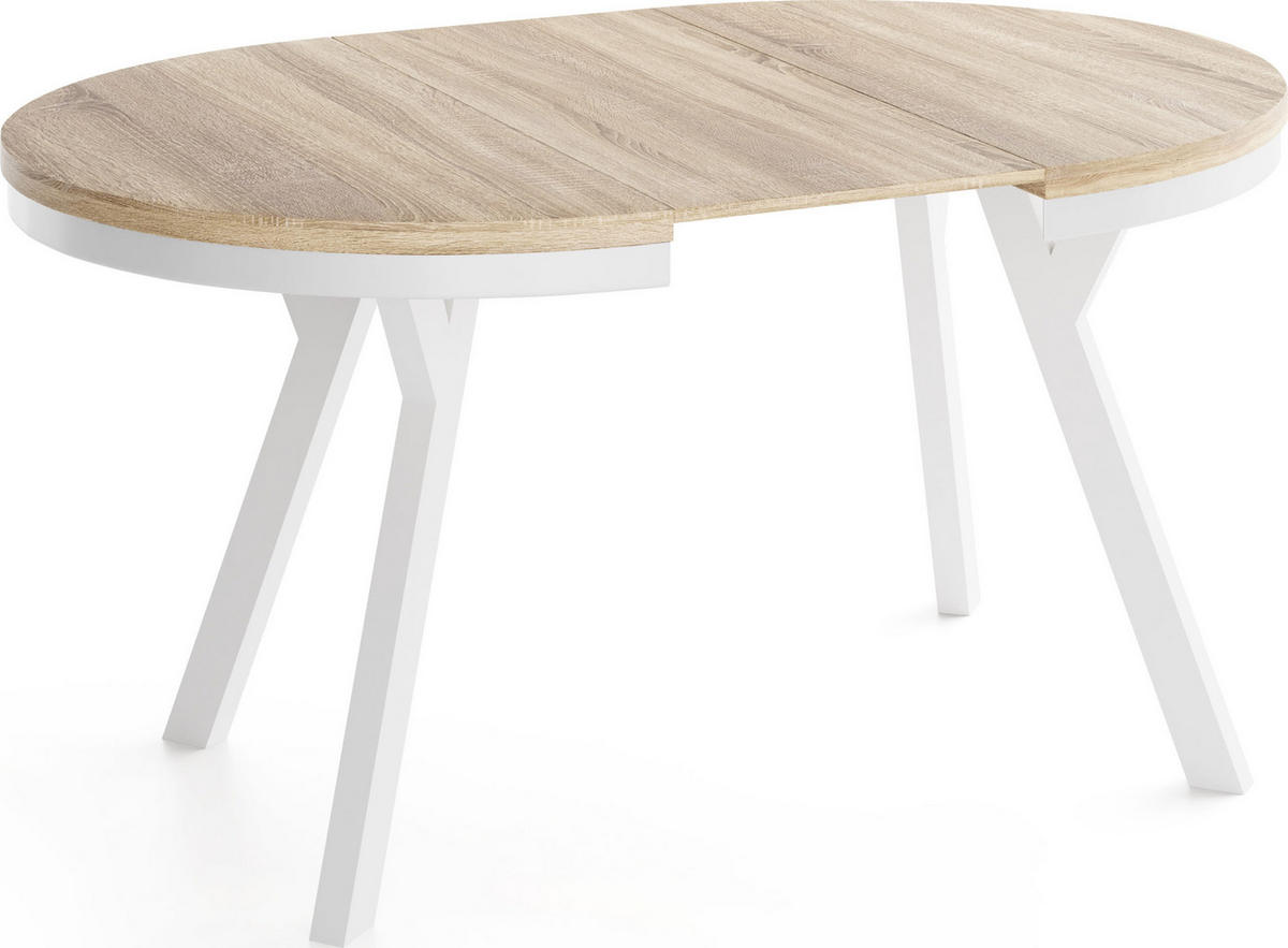 ESSTISCH Vero Neo rund ausziehbar verlängerbar, Eiche Sonoma Hellbraun 80-130/80/77 cm - Weiß/Sonoma Eiche, Holz/Holzwerkstoff (80/80/77cm) - WFL GROUP