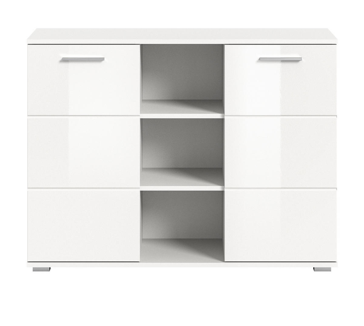 KOMMODE weiß Hochglanz 110 cm, Sideboard mit 9 Fächern - Weiß Hochglanz/Silberfarben, Holzwerkstoff/Kunststoff (110/83/37cm) - Inn.Furn