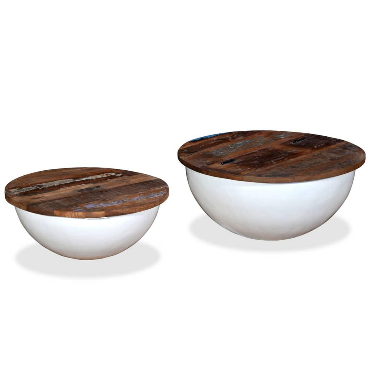 2-TLG. Couchtisch-Set Altholz Massiv Weiß Schalenform - Weiß, Holz (60/1/27cm) - furnicato