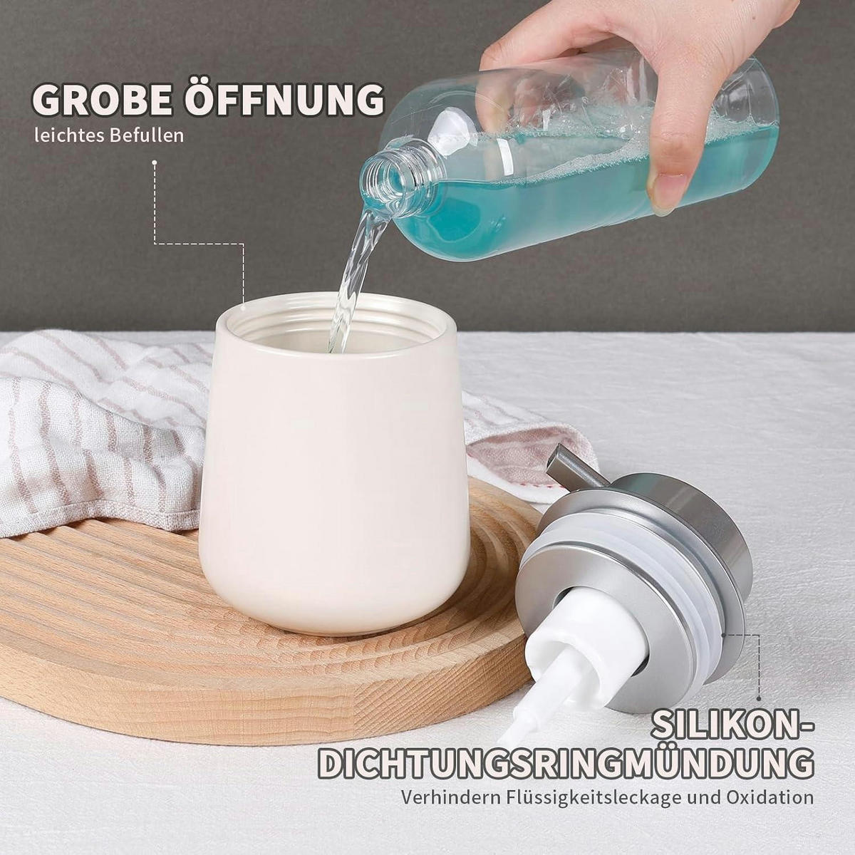 SCHAUMSEIFENSPENDER Beige-Silber 350 ml - Beige, Keramik (9/12/9cm)