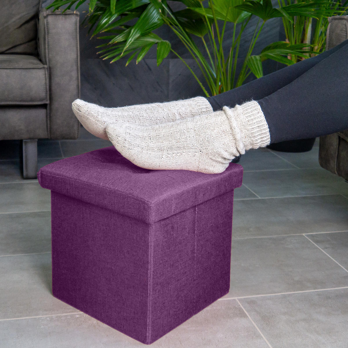 SITZWÜRFEL Faltbar 30/30/30 cm (Lila) - Lila, Textil (30/30/30cm) - Intirilife