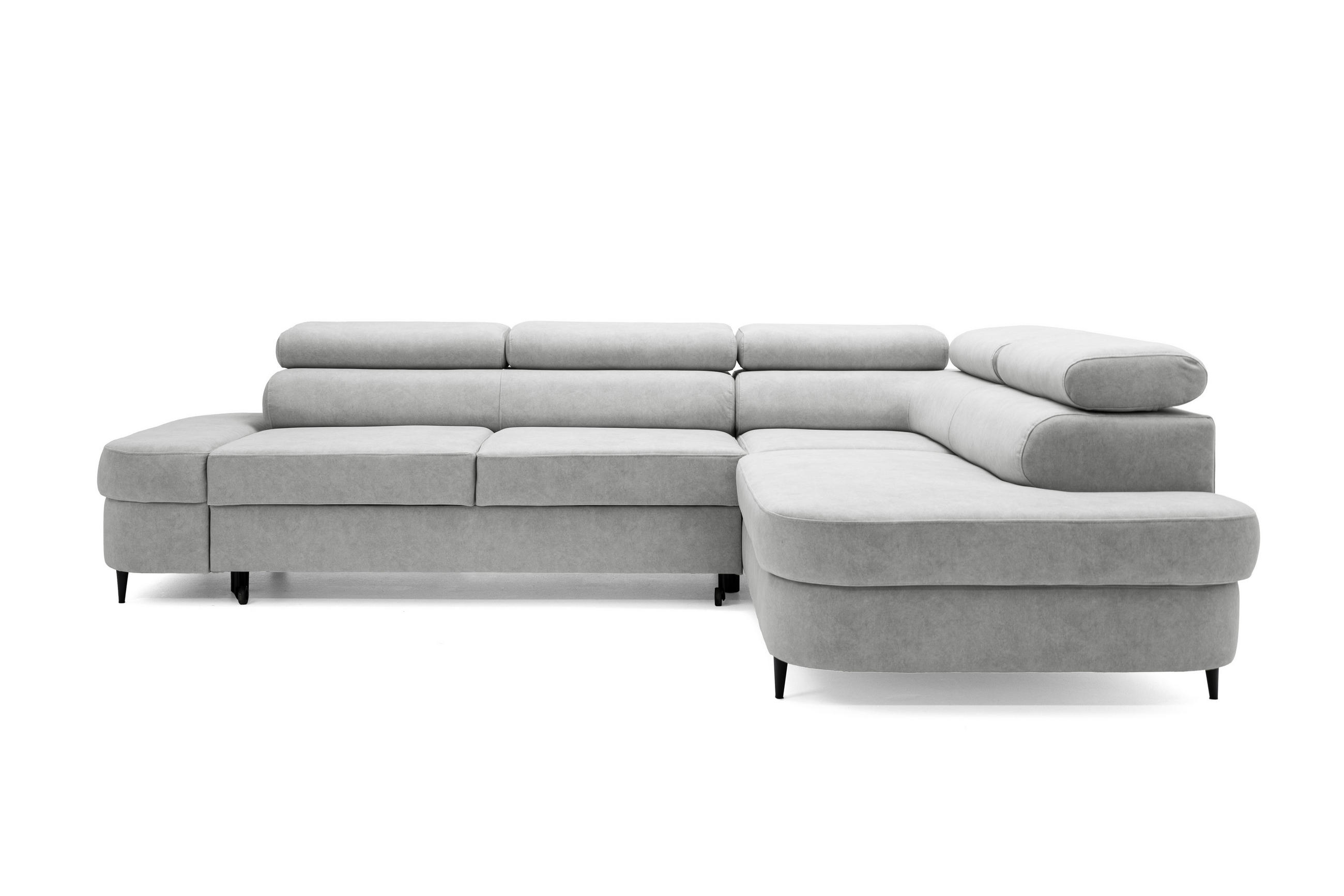 ECKSOFA PRIAM L Rechts mit Schlaffunktion 125x195 Velours Hellgrau - Hellgrau/Schwarz, Holz/Textil (203/275cm) - Muffo