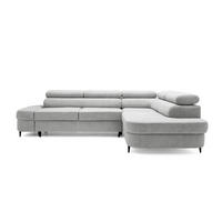 ECKSOFA PRIAM L Rechts mit Schlaffunktion 125x195 Velours Hellgrau - Hellgrau/Schwarz, Holz/Textil (203/275cm) - Muffo