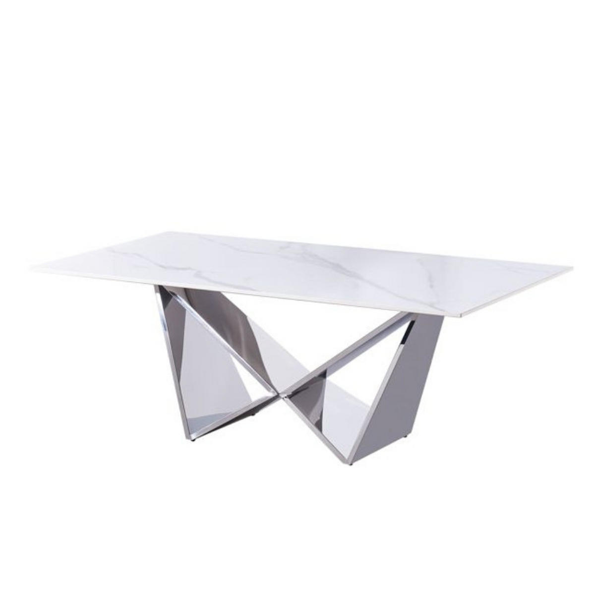 DESIGN-COUCHTISCH CENTO Rechteckiger Wohnzimmertisch in Marmor-Optik mit geometrischem Edelstahl-Gestell (130 x 70 cm) - Silberfarben, Metall (70/130/42cm) - alesvelt