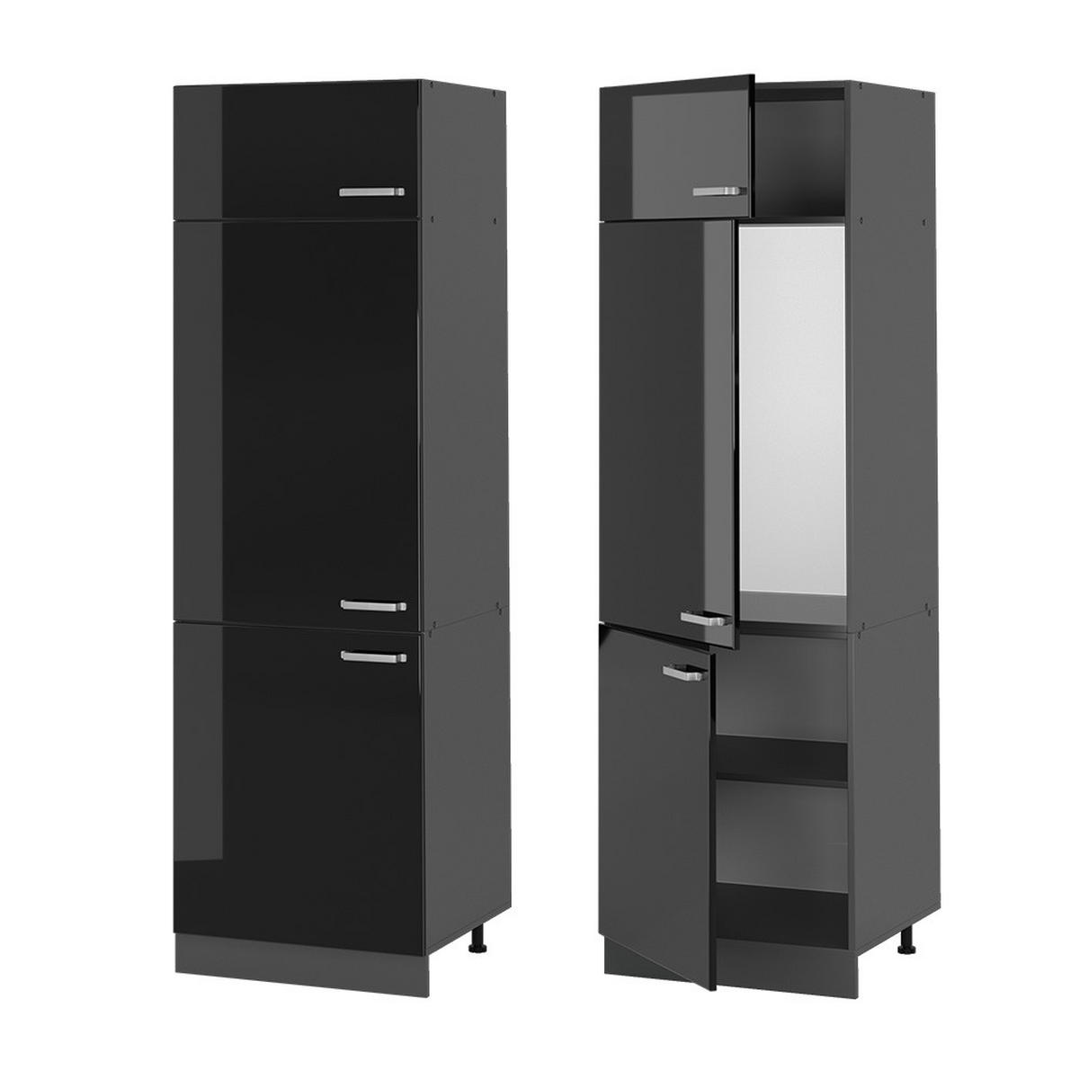 KÜHLUMBAUSCHRANK R-Line Schwarz Hochglanz 60 cm - Schwarz Hochglanz/Anthrazit, Holzwerkstoff (60/206.8/57.2cm) - Vicco