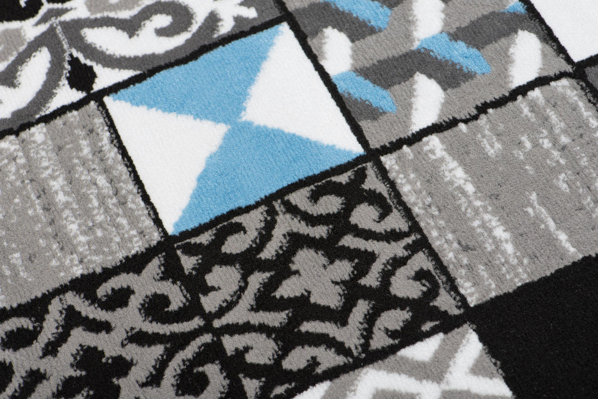 TEPPICH MAYA Blau Mosaik Karo Floral 120/170 cm - Blau, Textil (120/170cm) - Tapiso