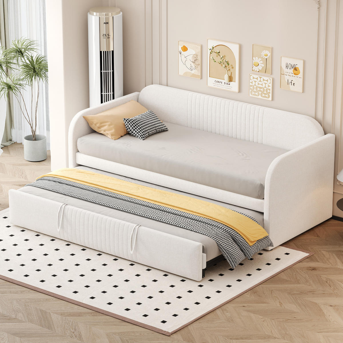 SCHLAFSOFA Multifunktional mit Lattenrost Beige 90/190 cm - Beige, Leder (200.5/86/99cm) - OKWISH