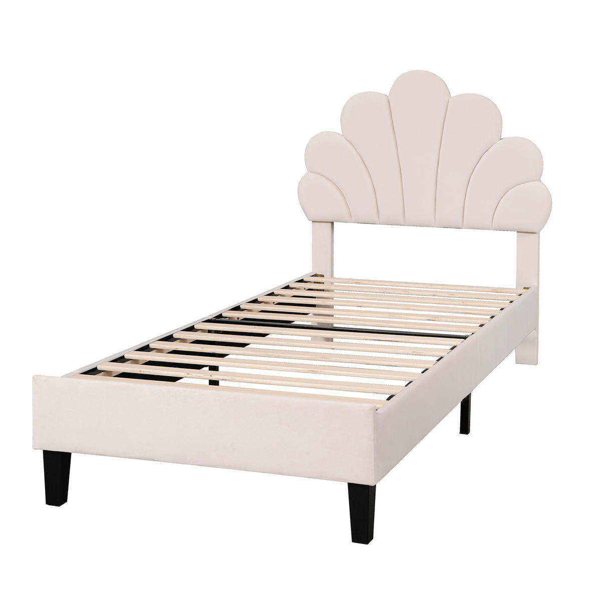 POLSTERBETT mit Blumen-Kopfteil 90x200 cm Samt Beige - Beige, Holzwerkstoff (90/200cm) - Beauniv