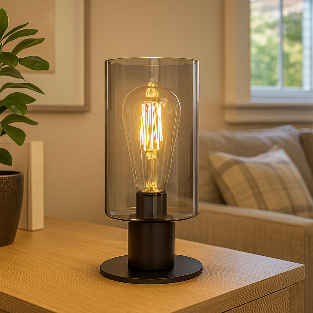 LED TISCHLEUCHTE HADERA Schwarz Glas - Schwarz, Glas (10/10/21.5cm) - Globo Lighting