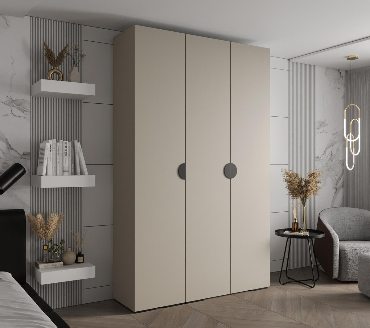 DREHTÜRENSCHRANK 236.7/150/47 3-türig - Kaschmir/Schwarz, Holz/Metall (150/236.7/47cm) - Abiks Möbel