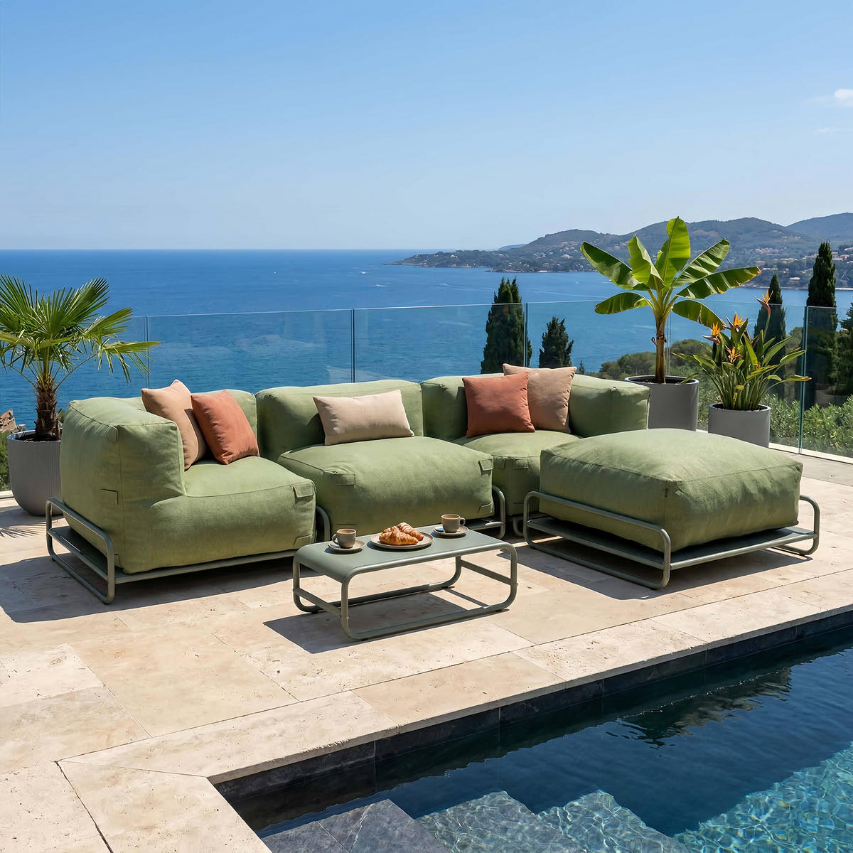 GARTENMÖBEL modularer Mixi 4er-Set, kaktusgrun - Grün, Textil - Oviala