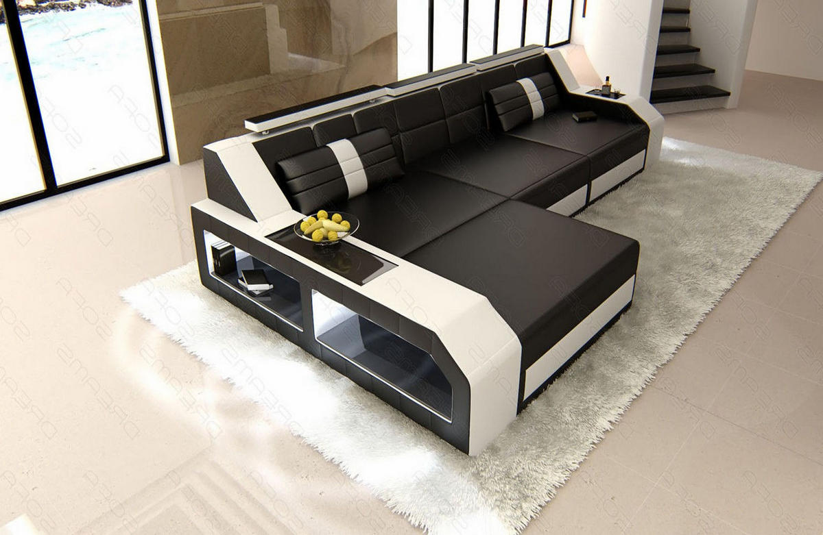 ECKSOFA Arezzo L - Schwarz/Weiß, Leder (194/308cm) - Sofa Dreams