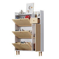 SCHUHSCHRANK RATTAN mit 3 Kipp-Türen und 1 Schublade Massivholzbeine 90x125x17 cm - Braun, Holzwerkstoff (17/125/90cm) - Fuleadture