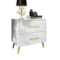 NACHTTISCH AURA mit Griffen, goldenen Beinen - Weiß, Holzwerkstoff (55/55/37cm) - Lookway