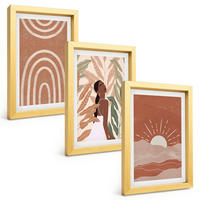 BILDER SET 3er Set - 20x30 cm Goldrahmen - abstrakte Formen im Boho-Stil - Goldfarben, Kunststoff (20/30cm) - TULUP