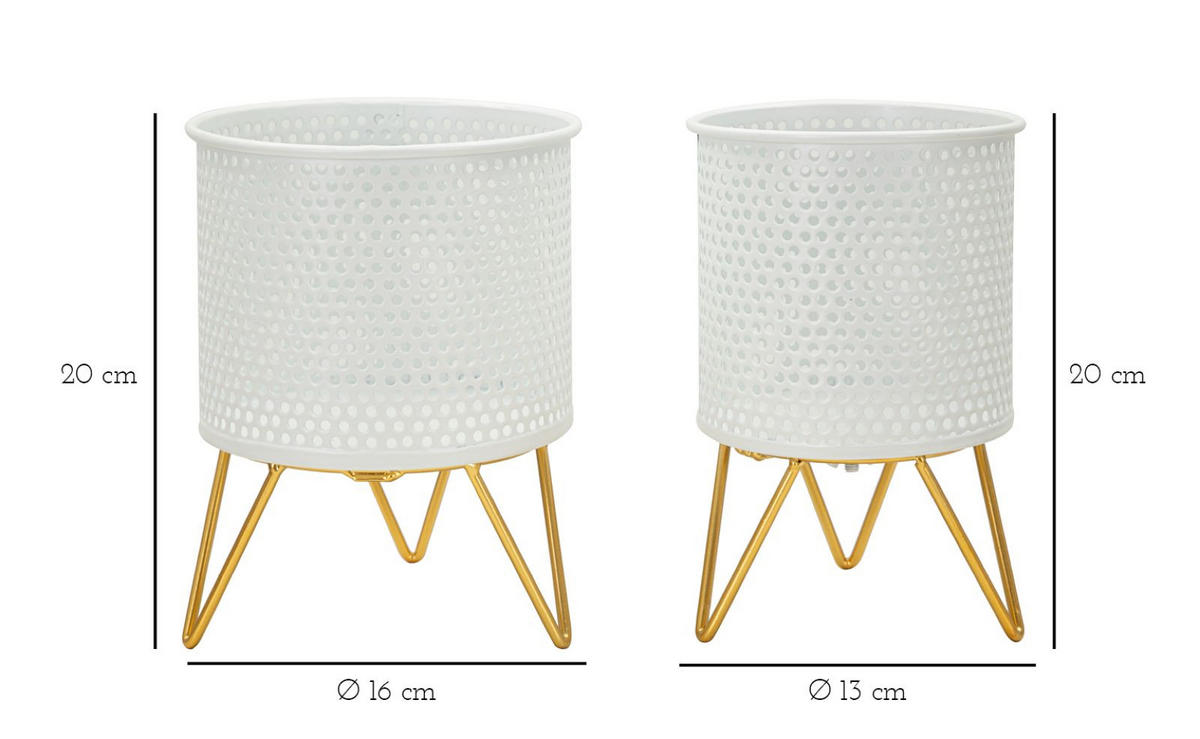 PFLANZENSTÄNDER IM 2ER-SET Gaspy, goldfarben und weiß, Eisen - Goldfarben/Weiß, Metall (16/16/20cm) - Mauro Ferretti