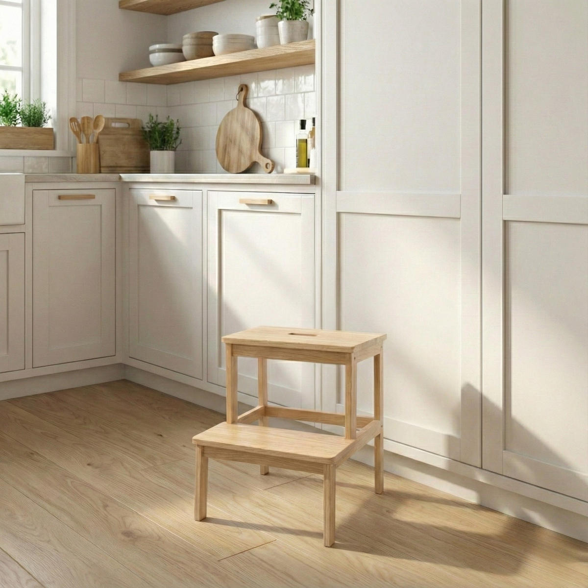 HOCKER Krok Bambus H. 46 cm - Weiß, Naturmaterialien (44/46/44cm) - NUXIO