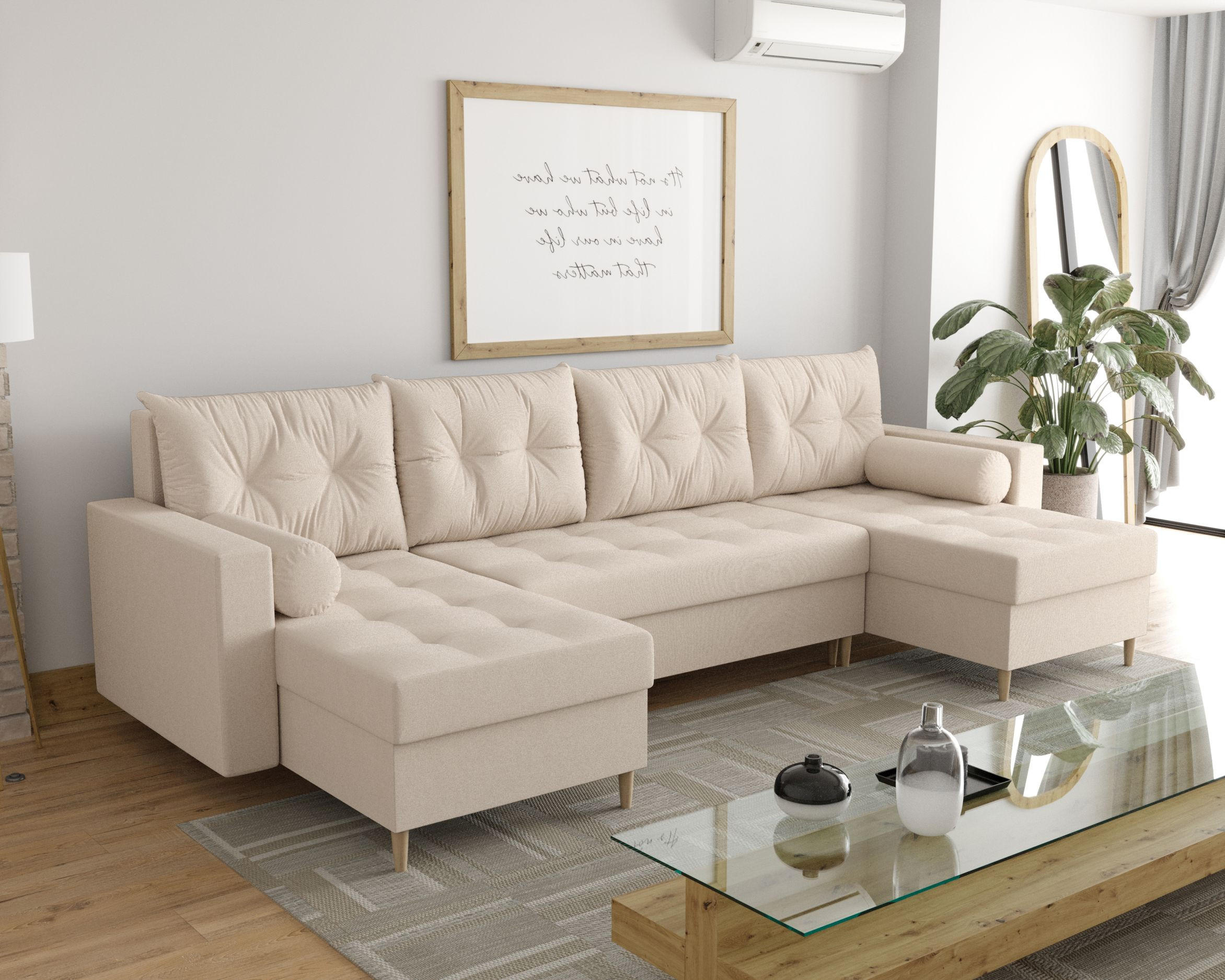 ECKSOFA SKANDI U Cosmic 10 mit Schlaffunktion - Beige, Textil (300/88/145cm) - Bedante