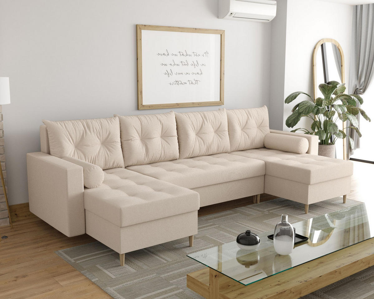 ECKSOFA SKANDI U Cosmic 10 mit Schlaffunktion - Beige, Textil (300/88/145cm) - Bedante