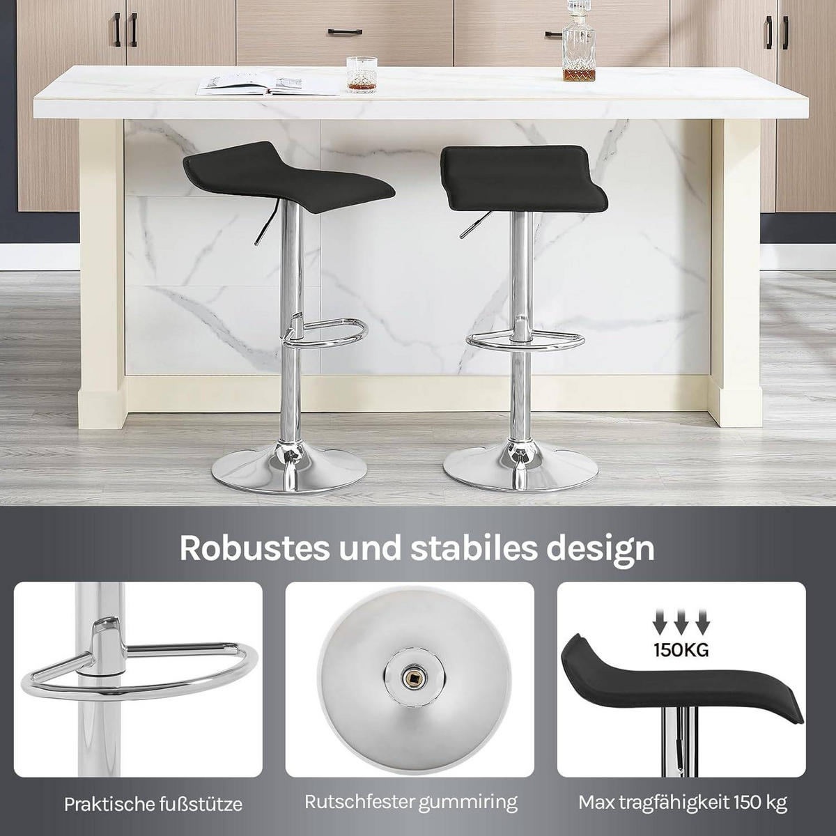 BARHOCKER, Höhenverstellbarer Barstuhl,aus Kunstleder Metall - Schwarz, Metall (38.5/84/39.5cm) - Woltu