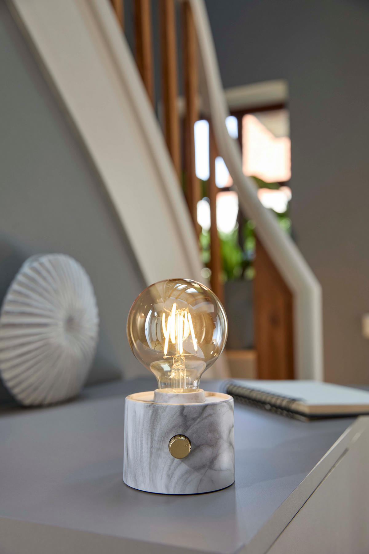 LED-TISCHLAMPE Vintage Edison dimmbar 10x9x16cm Marmor - Weiß Hochglanz, Kunststoff (10/8.7/16cm) - Northpoint