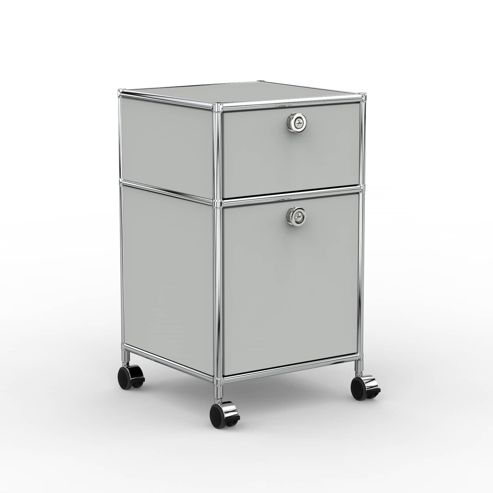 BÜRO-ROLLCONTAINER, Metall, 40 cm, 1 Schublade + 1 Hängeregistratur, Lichtgrau - Chromfarben/Silberfarben, Metall (40/68.2/39.7cm) - Versee