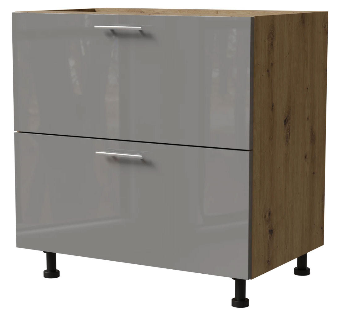 SCHUBLADENUNTERSCHRANK Essen D2A/80/1A Grau Hochglanz / Eiche Artisan Matt 80 / 50 / 82cm - Eiche Artisan/Grau, Holz/Holzwerkstoff (80/82/50cm) - Feldmann-Wohnen